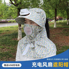 女性が農作業をするためのファン付き夏用充電式茶摘み帽子、折りたたみ式屋外フルフェイス日焼け止めサンハット