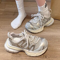 メッシュ通気性トレンド厚底お父さん靴女性のための 2025 夏の新しい快適なニッチデザインストリートスタイルスポーツシューズ