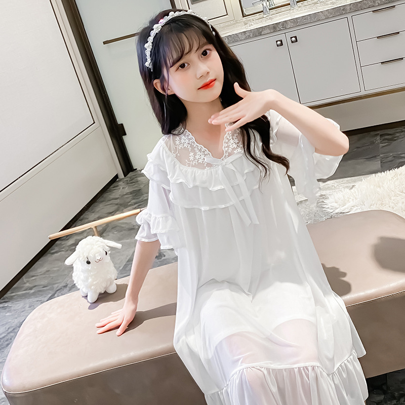 2023 New Children's Pajama Set Modal Girl Big Kid Pajamas Summer Thin Baby Princess Style Summer Edition