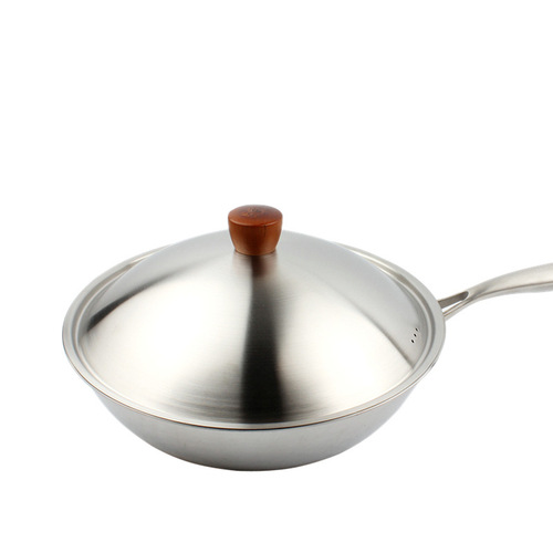 New ecological all-steel lid, thickened stainless steel pot lid, sanded steel lid with wok lid, wooden pot twist