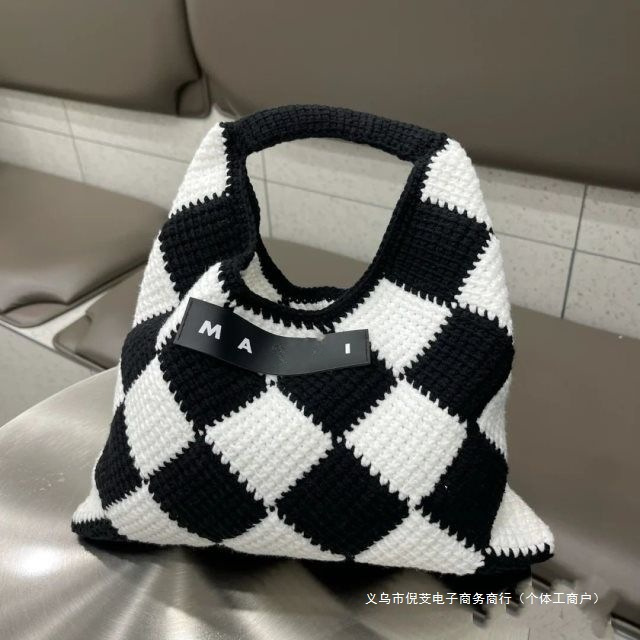 菱形格拼接包手工棋盘格编织diy材料包毛线钩针手提包手拎包腋下