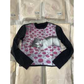 25ss南油高定/买手店小众 AW家韩系波点猫咪印花修身长袖上衣女款