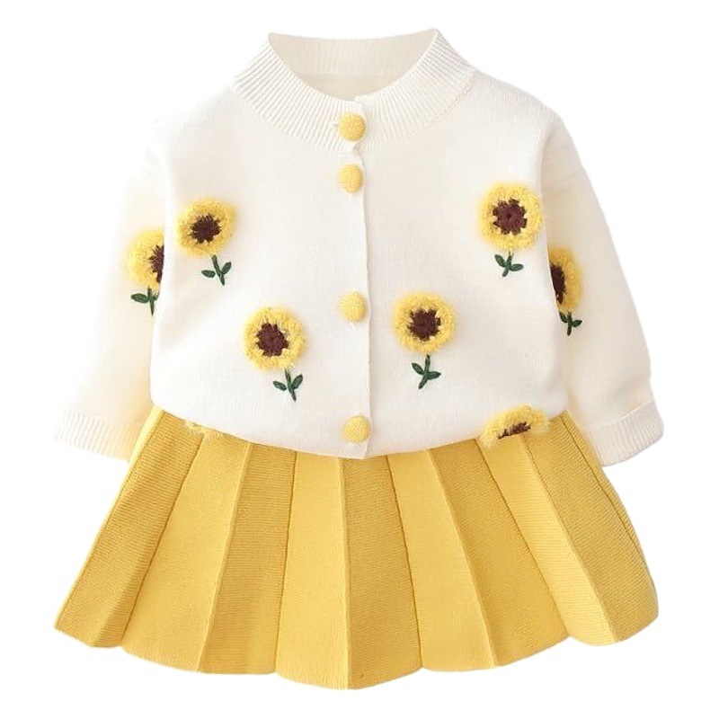 Children's Knitted Sweater Dress 2022 New Style Girls' Fruit Handmade Floral Skirt Set Baby Fashion Children's Clothing Top Set