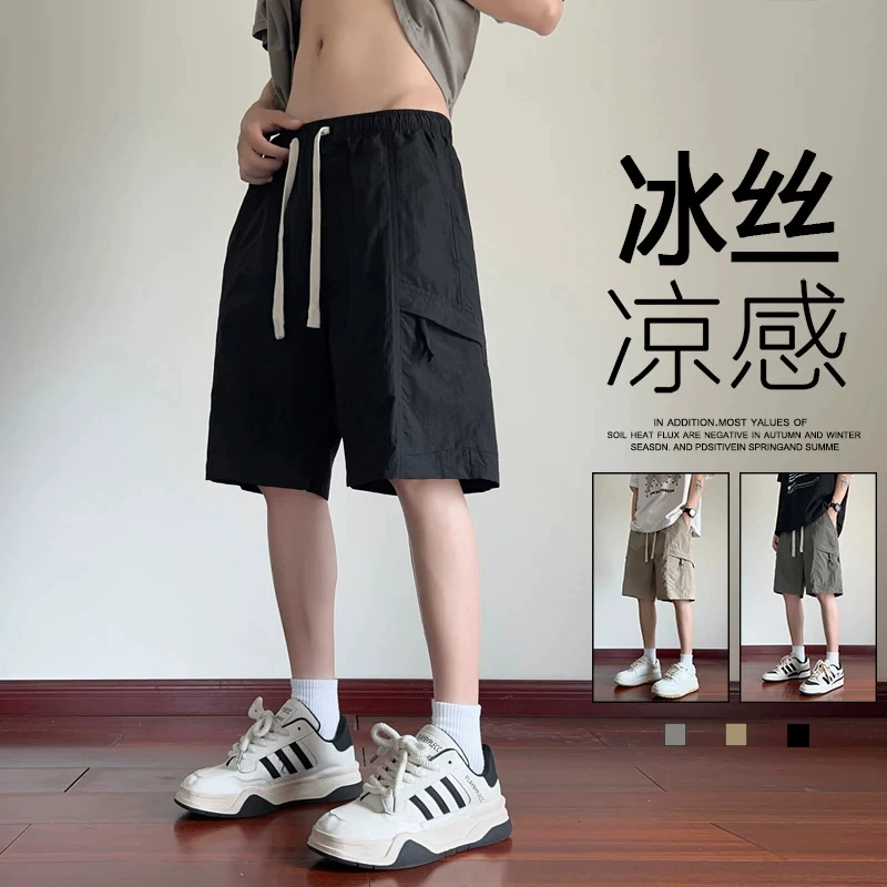 Summer silk shorts, trend trousers for leisure, loose straight fit