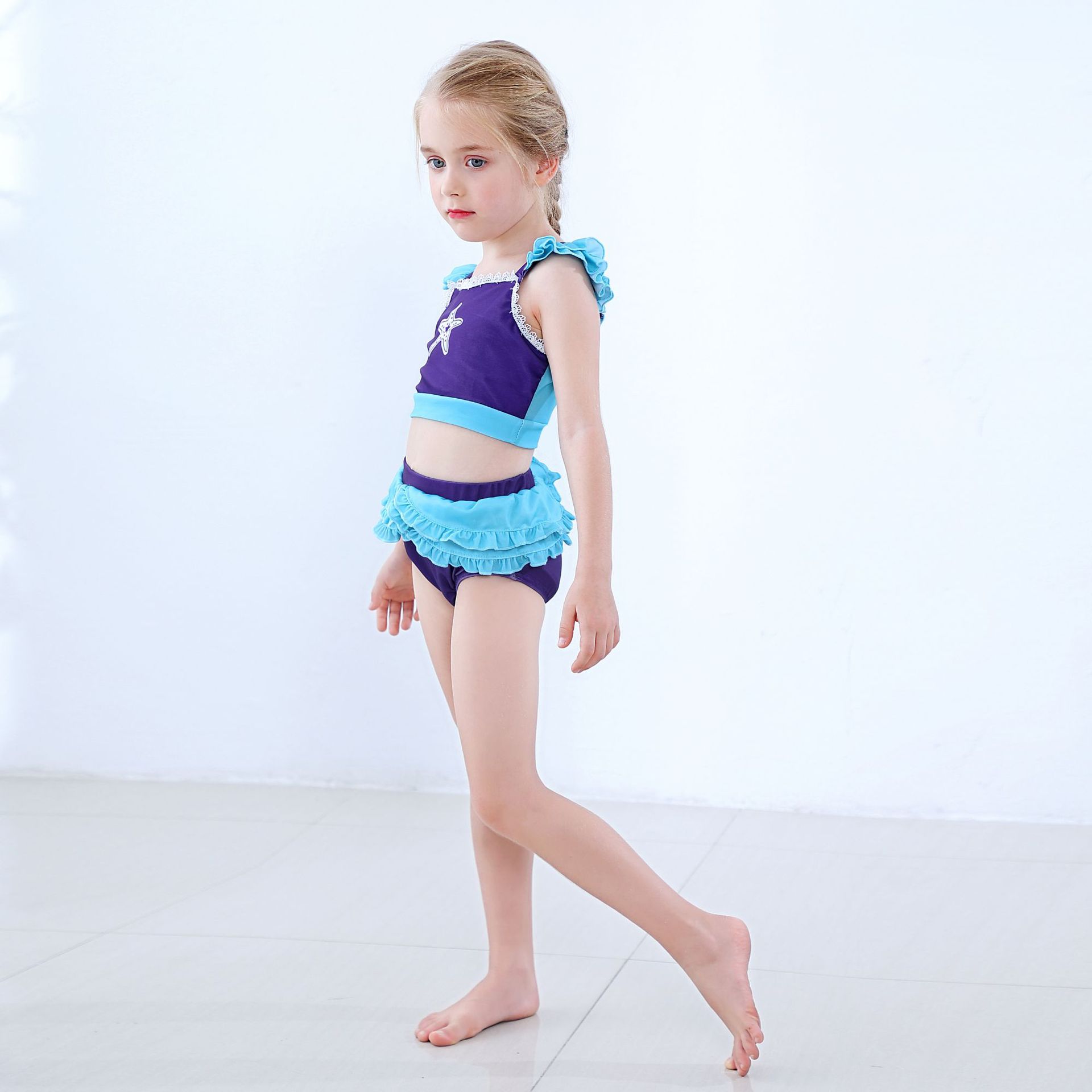 Girl'S Cartoon Color Block Crop Top Kids Swimwear display picture 9