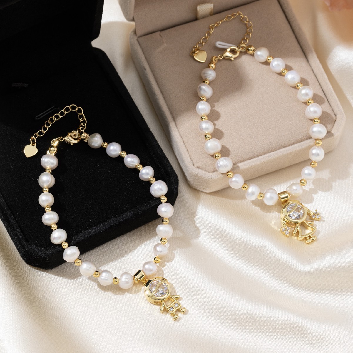 Pulseras de perlas de agua dulce naturales pulseras de alta sensación pulseras de bronce de zinc de oro para niños y niñas colgantes joyas para parejas