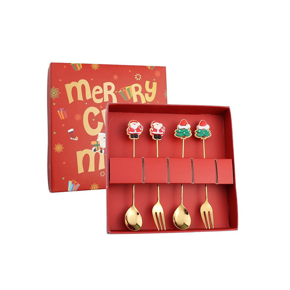 Cuchilleras de acero inoxidable transfronterizas muñecas de Navidad cucharas y tenedores juegos de regalo de café cucharas de postre horquilla de fruta pastel image 49