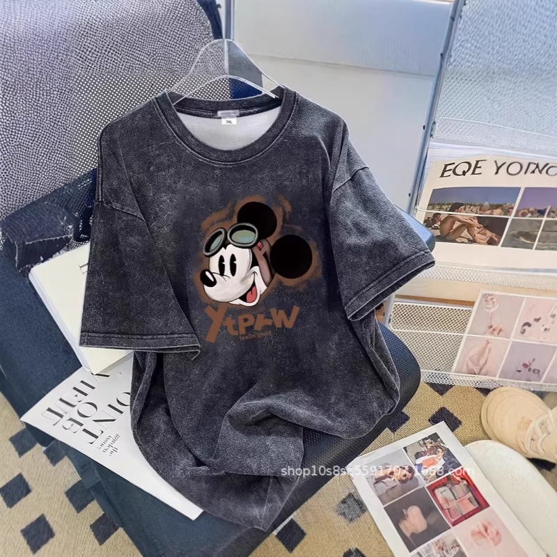 2026 New Sweet Retro Washed Short-Sleeve Heavy-Duty Summer T-Shirt for Women, Vintage Korean Style Loose Niche Top Trendy