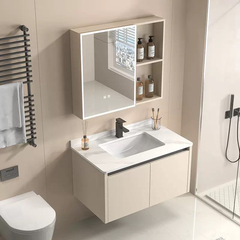 奶油蜂窝铝浴室柜阳台卫生间洗手台铝合金浴室柜岩板一体盆台面