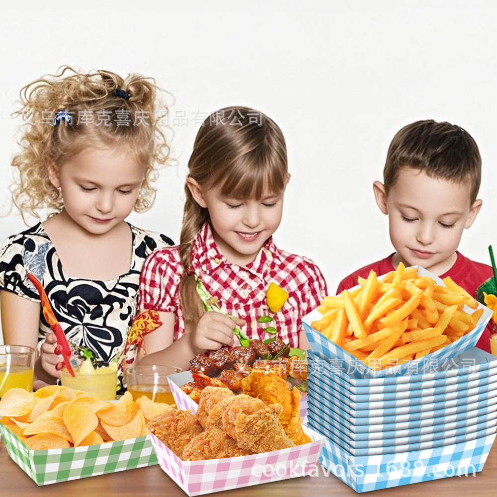 Bandeja de bocadillos desechables a cuadros de color personalizada, fiesta de cumpleaños, caja de papas fritas, caja de papel tipo barco de bocadillos, decoración de fiesta