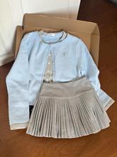 毛衣学院风外套毛呢假两件百褶半身裙针织拼接甜美套装韩系两件套