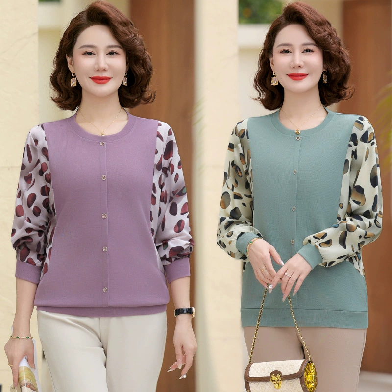 Весенняя модная футболка Mom's с длинными рукавами для женщин среднего и пожилого возраста, универсальный топ на весну и осень.