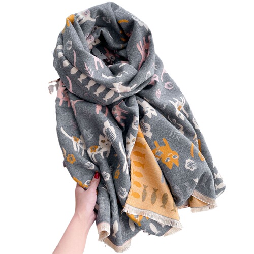 New Autumn and Winter Women's Cute Animal Cat Large Shawl Imitation Cashmere Thickened Warm Korean Style Versatile Scarf to Keep Out the Cold