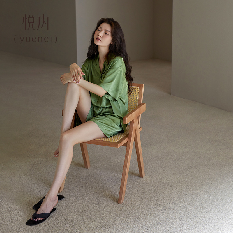 Yuenei パジャマ女性の夏のアイスシルク半袖ショーツホーム服夏のシルク薄い模擬シルクハイエンド|undefined