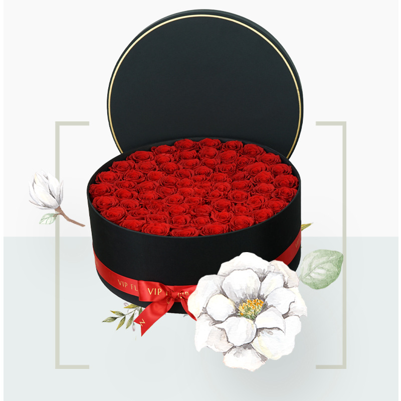 Flor inmortal rosa redonda con tapa grande abrazo caja de regalo de barril Amazon venta caliente flor inmortal decoración de alta calidad