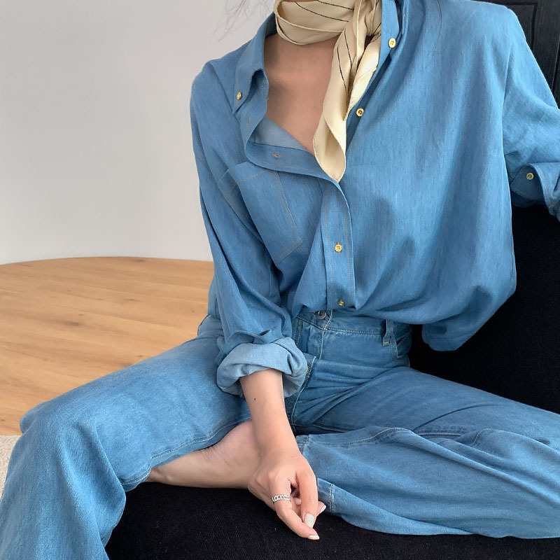 现货TAUP现货时髦精衣橱备牛仔衬衫复古金扣经典口碑款版型新款时