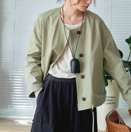 「白描」"Cozyfit"早秋新品亚麻棉箱型宽松短风衣夹克外套|undefined