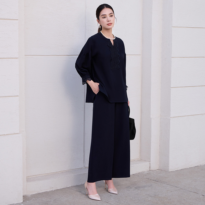 2025 New High-End Elegant, Fashionable and Versatile Tops with Wide-Leg Pants Two-Piece Suit 88680