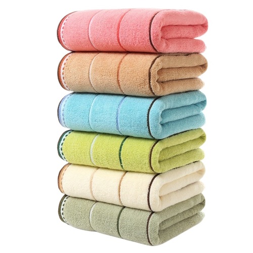 Wholesale plain color off-grade six-color striped multi-color thickened absorbent cotton bath towel gift box towel one piece drop shipping