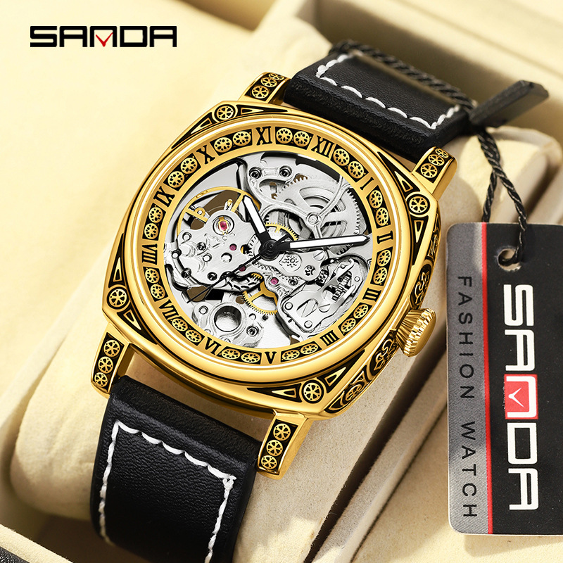 Sanda nuevo reloj hombres hueco reloj mecánico moda 7013 reloj mecánico automático niños reloj impermeable hombres