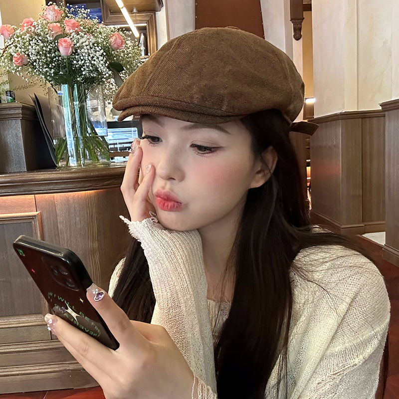 American street retro hot girl forward hat children's British beret cotton linen fashion painter newsboy cap men