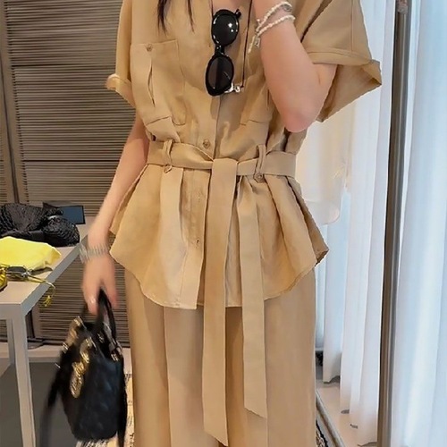 Women's European Leisure Fashion High-end Solid Color Set Summer 2025 New Loose Short Sleeve Shirt Wide Leg Pants Two-Piece Set