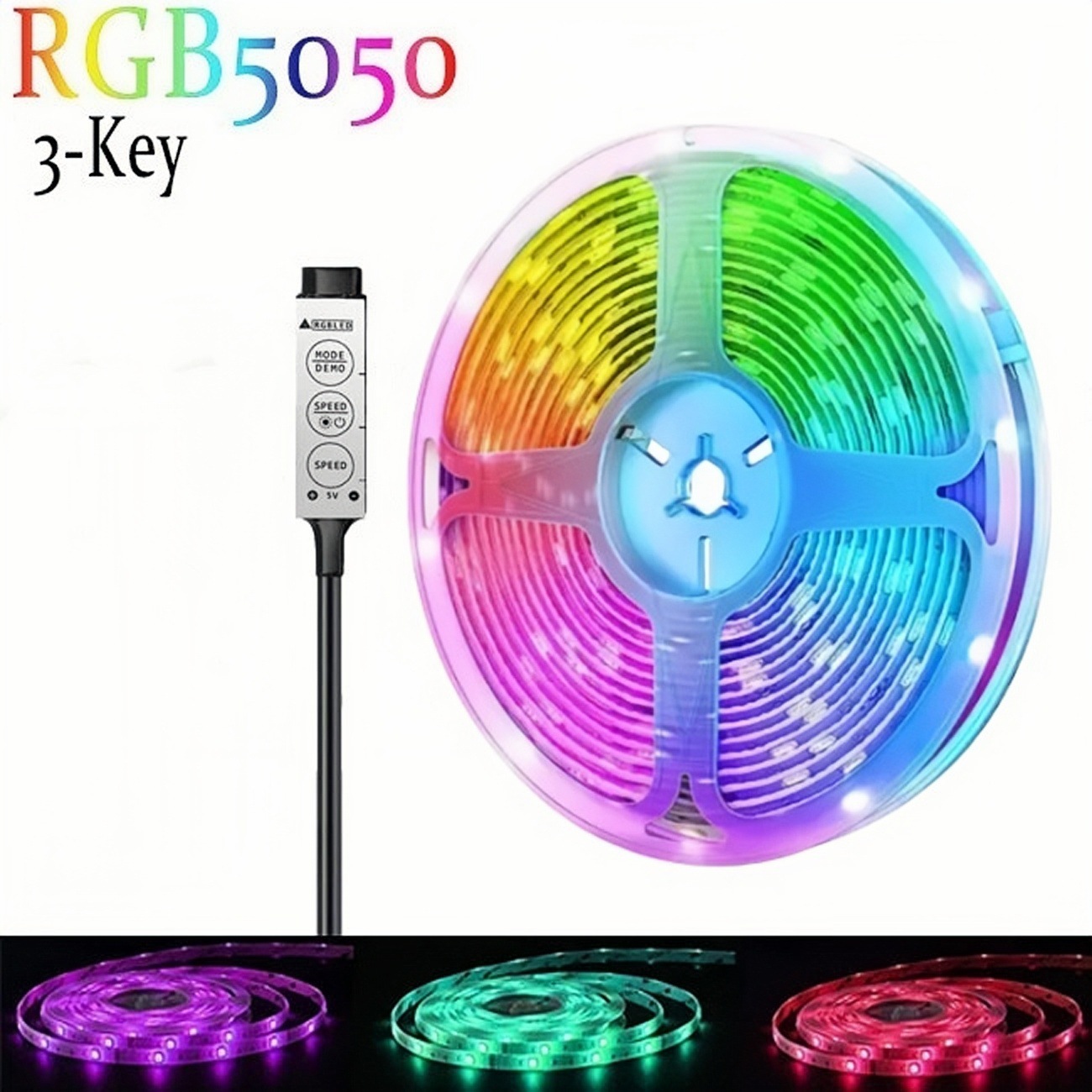  Tira de Luces LED RGB 5050 Transfronteriza, Cambio de Color vía Bluetooth 5V, Control Remoto de 24 Teclas, Impermeable, para Ambiente.