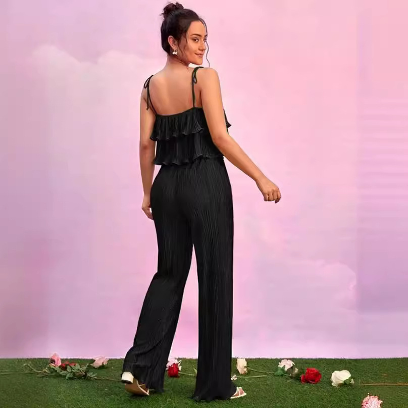 Completo donna canotta plissettata e pantaloni a gamba larga_voghion.com
