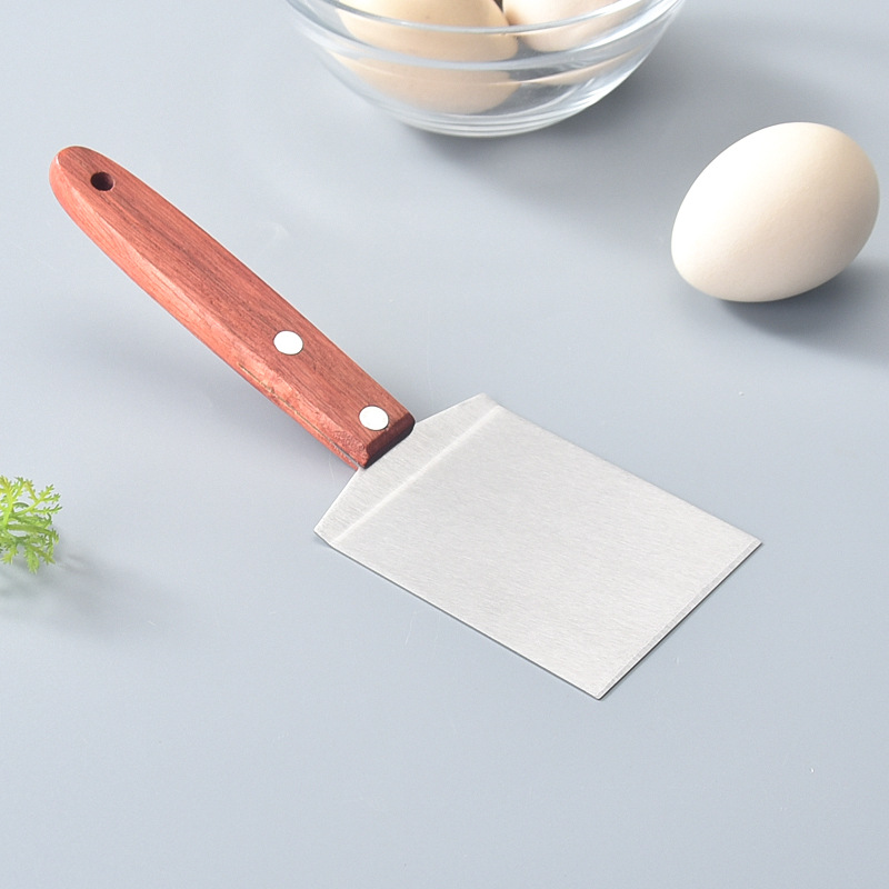 不锈钢小方铲镜光木柄铁板煎铲迷你铲铁板烧料理铲煎饼铲烘培工具
