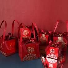 新中式喜糖盒國潮金蔥結婚軟盒伴手禮吾家有喜婚禮手提創意紅喜禮