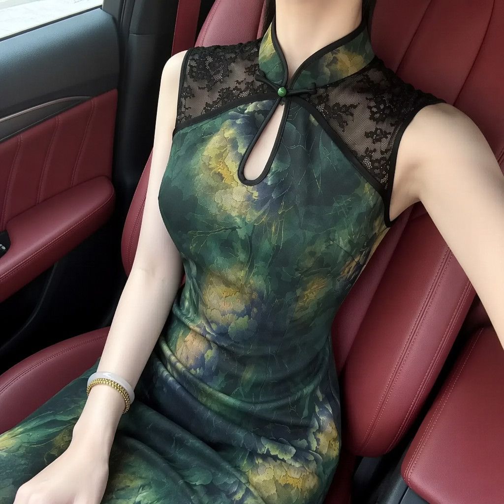 2026新款新中式连衣裙女复古印花改良旗袍开叉百搭长裙性感包臀裙