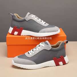 欧洲站2025新款H家高端时尚休闲透气运动百搭潮流防滑真皮男女鞋