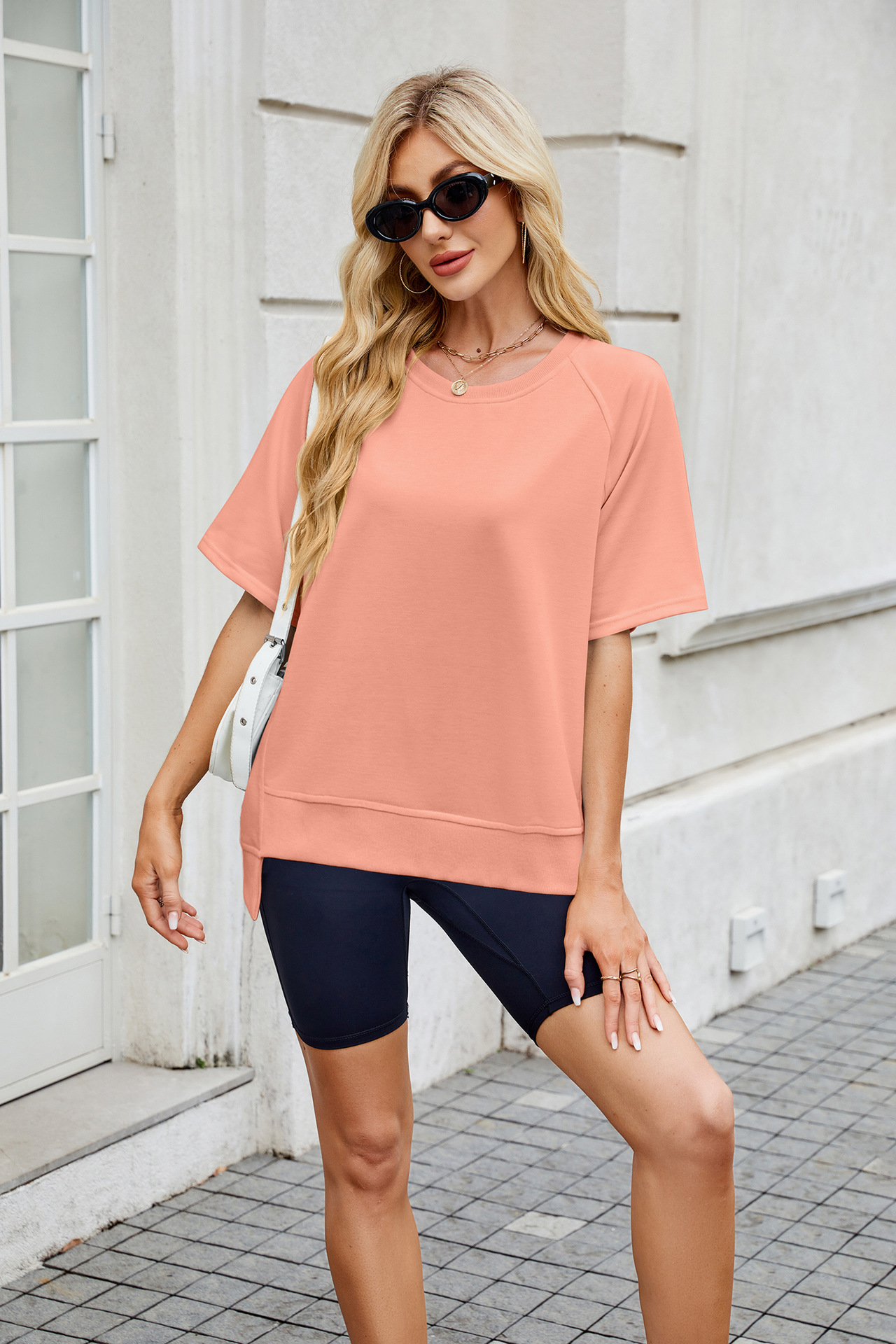 281g Weight Half Sleeve Sleeve Length Pullovers Placket Type Regular Sleeve Sleeve Type Rayon, Polyester Fabric Type Regular Top Length T-shirt Tops Type Casual, Daily Occasion Round Neck Neckline Loose Fit Type Solid Color Pattern Summer, Spring Season Women's Gender Basic Style Wholesale Women's Basic Solid Color Half Sleeve T-Shirts 37