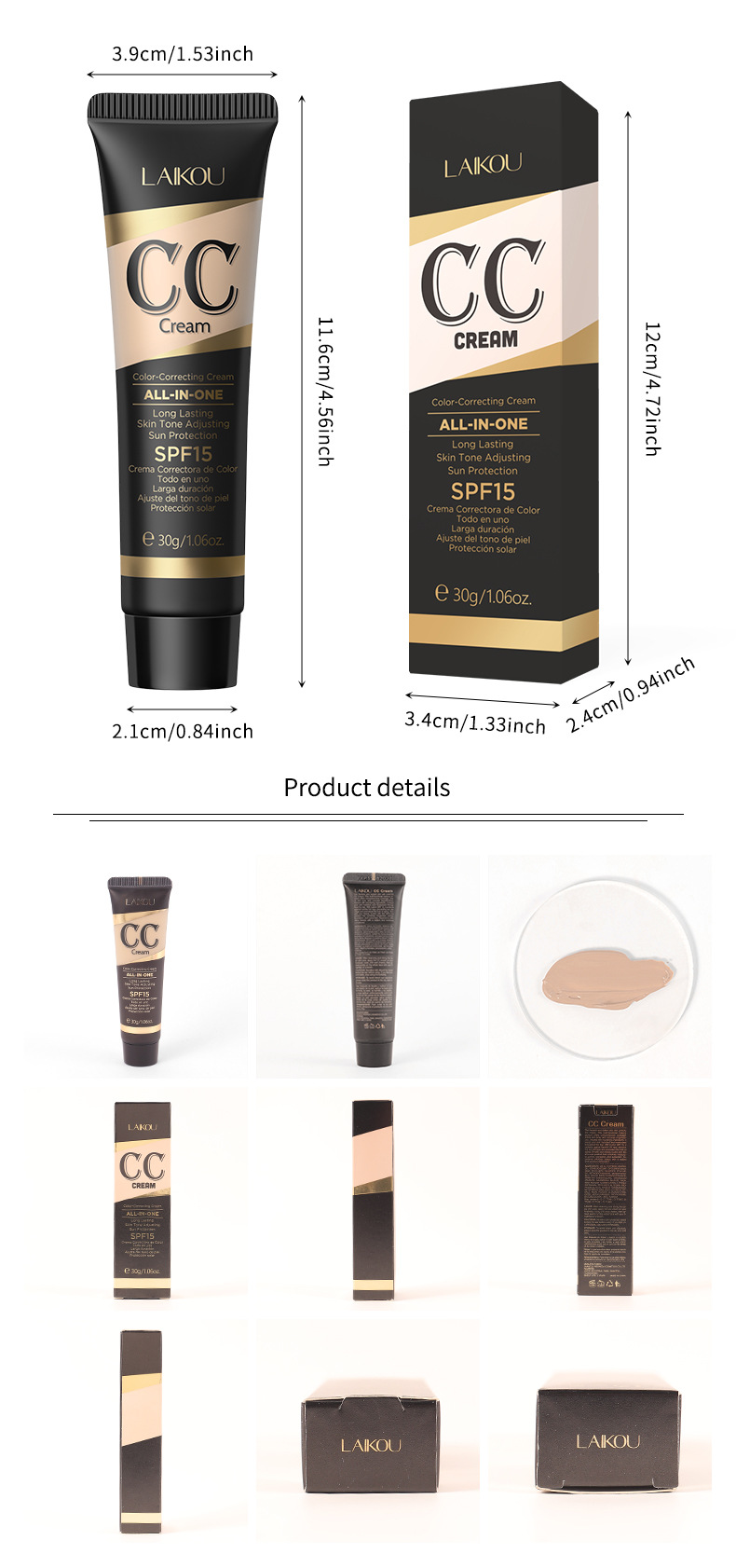 Cross-border LAIKOU Laikou cc Cream 30g (Color Box) Covering Blemishes, contouring without smudging, Moisturizing makeup manufacturer undefined