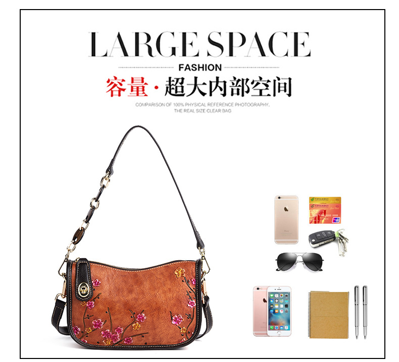 Túi đeo chéo nữ da bò vintage họa tiết nổi — Màu đen cổ điển, Màu nâu cổ điển, Cà phê cổ điển chi tiết 8
