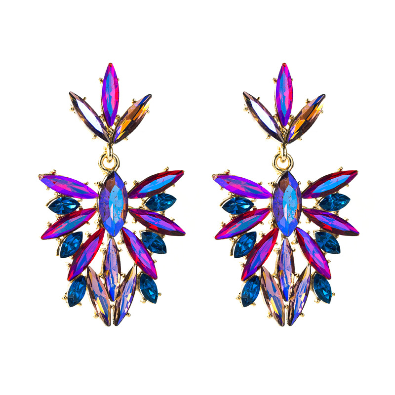 Retro Color Rhinestone Flower Full Diamond Long Earrings Wholesale Nihaojewelry display picture 8