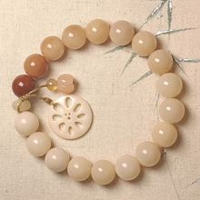 原生态阴皮渐变白玉菩提根手串圆珠文玩佛珠绕指柔盘玩手链男女款