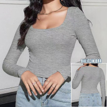 美式打底衫女2025跨境出口春夏长袖内搭圆领T恤修身打底上衣百搭