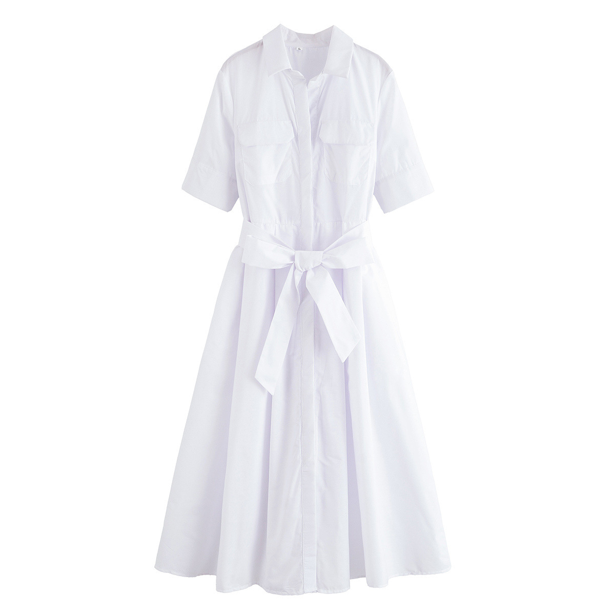 Women's Stylish Elegant Poplin Dress Summer New Arrival Short Sleeved Tie Waist Fashionable Clothing_ecoleips.com