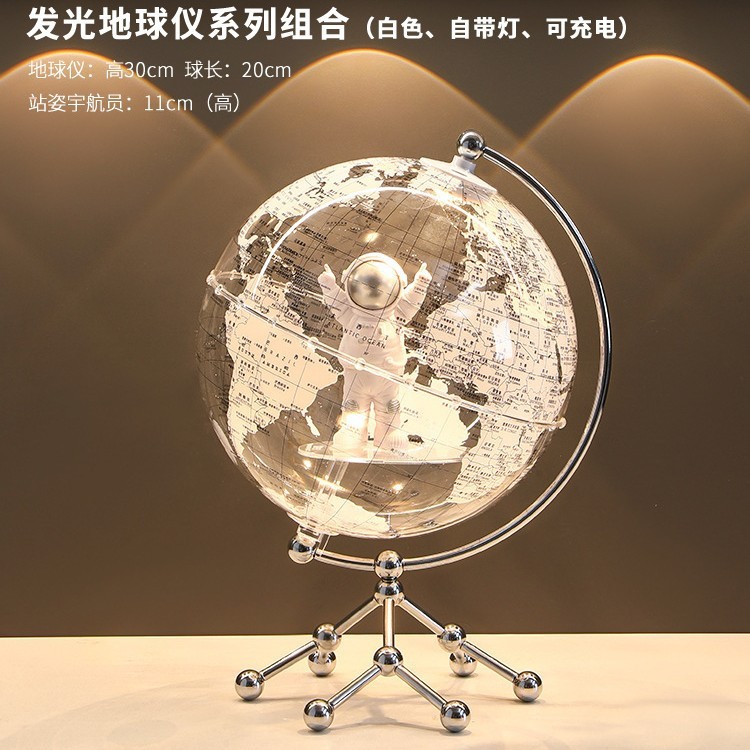 透明地球仪摆件轻奢家居客厅电视柜办公室宇航员桌面装饰生日礼物|undefined