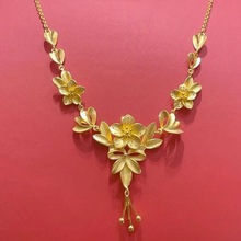 越南沙金古法三生花流苏项链网红同款仿黄金吊坠结婚三金首饰女款