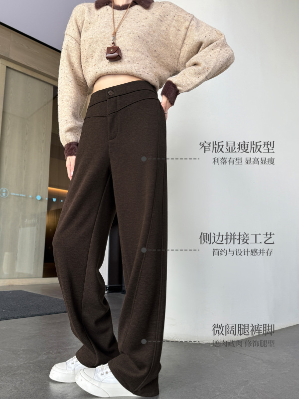 白色阔腿裤女2025新款秋冬季窄版直筒裤羊毛春秋休闲毛呢香蕉裤子|undefined