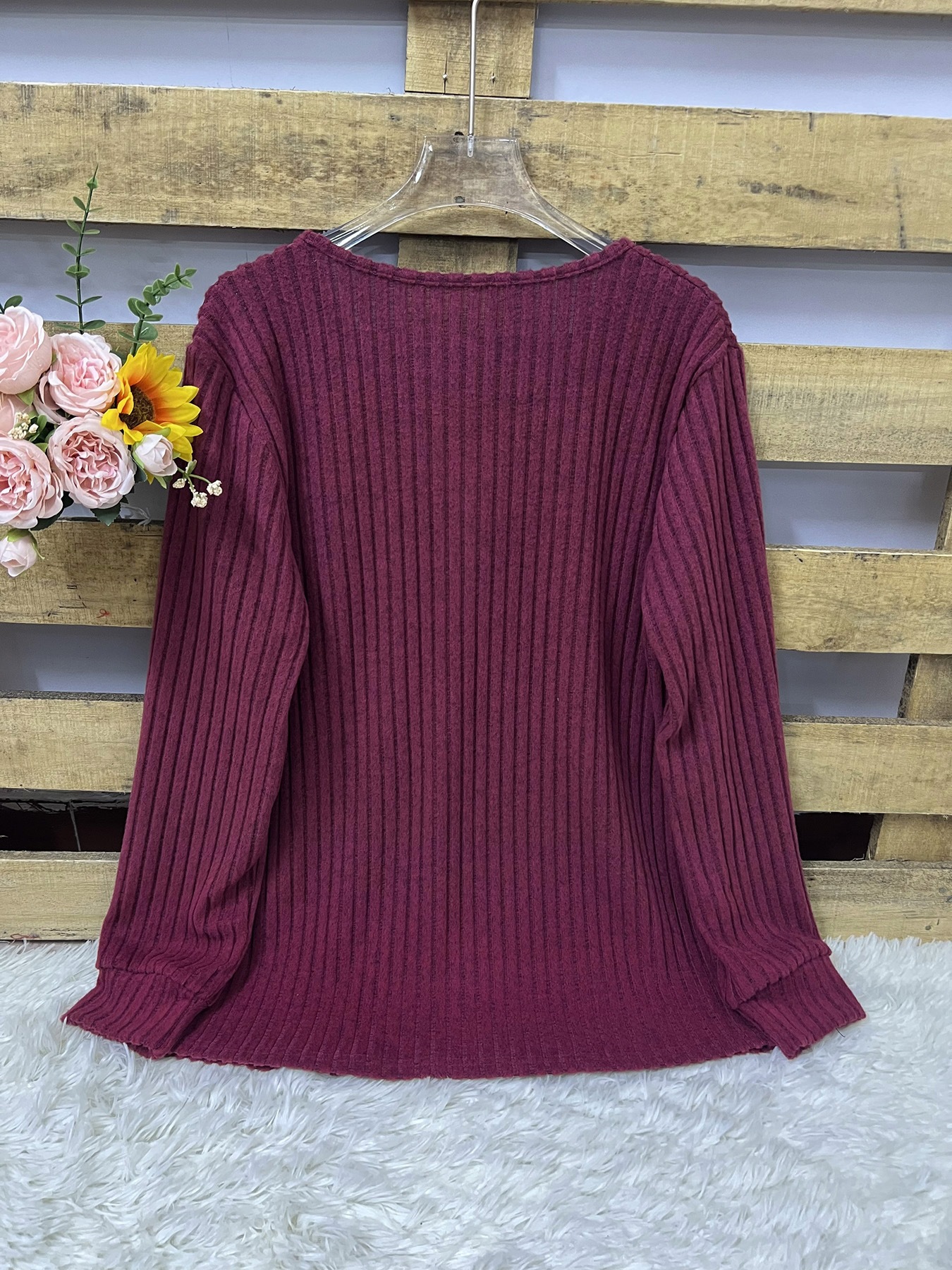 Women's Clothing Round Neck Casual Knitted T-Shirt Long Sleeve Button Detail Autumn/Winter_ecoleips.com