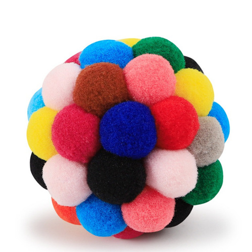 Small 4.5CM Bell-Sounding Colorful Ball Cat Interaction Toy Plush Ball Handmade Spring Cat Toy Ball