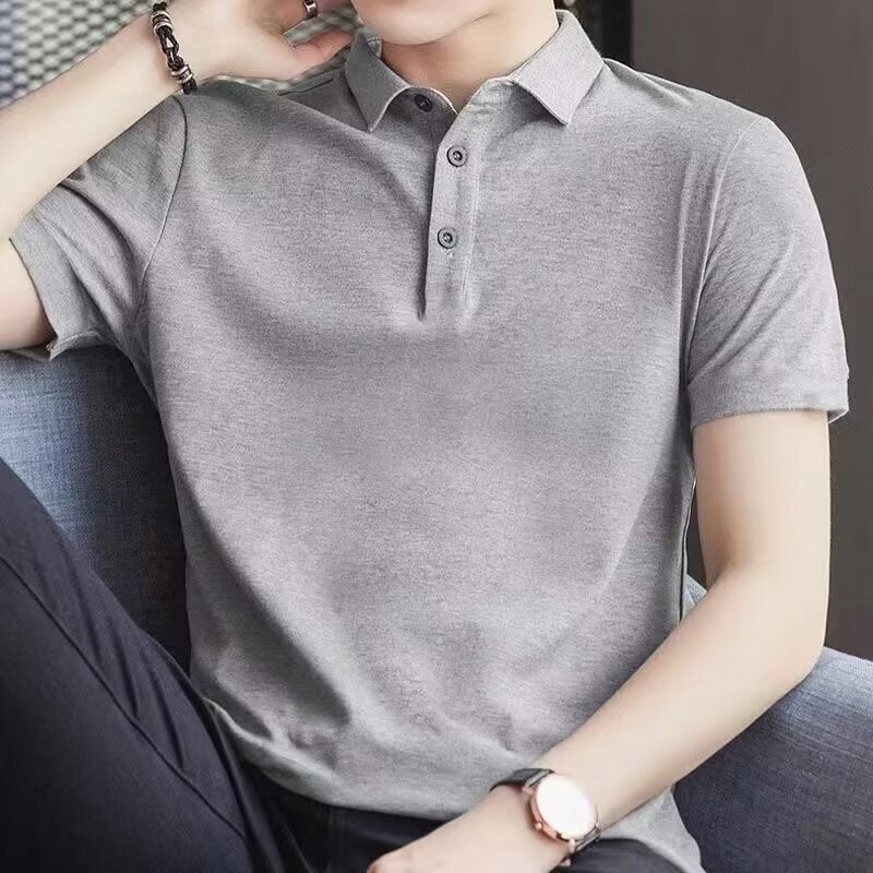 Foreign trade polo shirt men's tail single cut label summer lapel short-sleeved T-shirt Ice Silk ice sense men's collar men's T-shirt Foreign trade polo shirt men's tail single cut label summer lapel short-sleeved T-shirt Ice Silk ice sense men's collar men's T-shirt