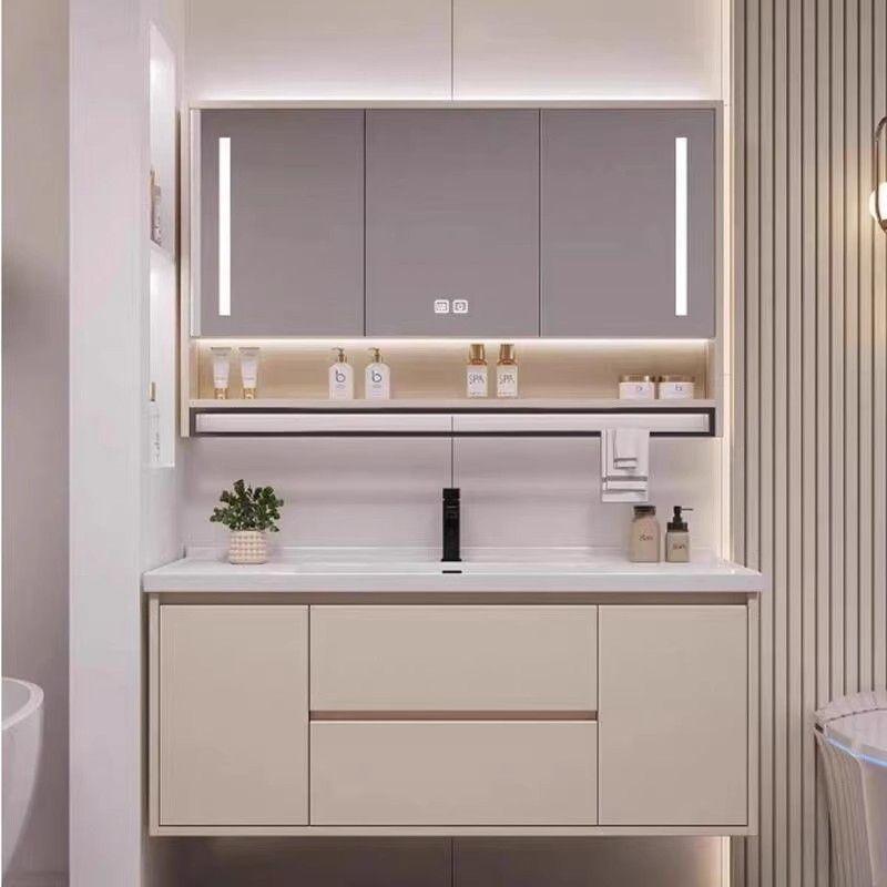 Includes Installation, Smart, Simple, Light Luxury Basin Mirror Cabinet, Washbasin Combination, Washstand, Light Luxury Ceramic Integrated Bathroom Cabinet
