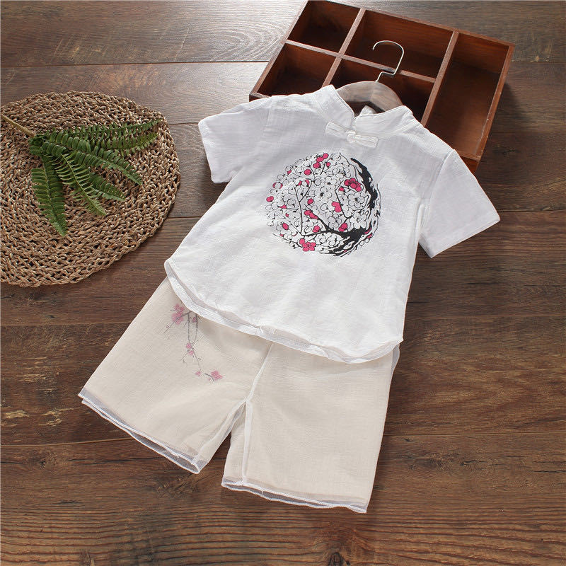 라운드 플라워 샌드 팬츠 화이트