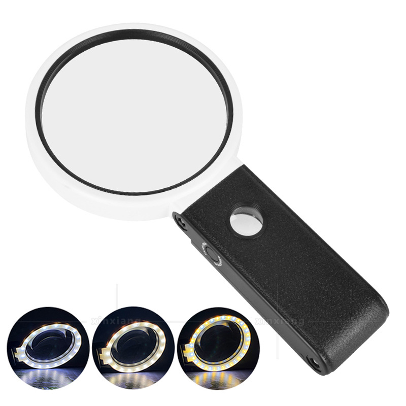 三色灯USB插电式手持折叠台式阅读冷暖光放大镜25倍鉴定收藏跨境