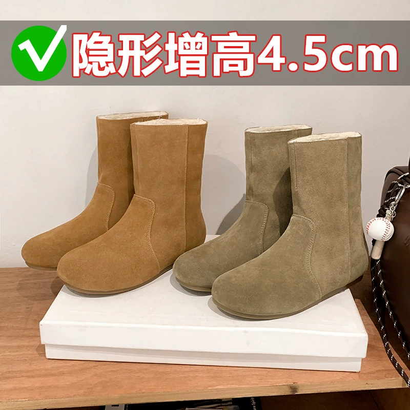 Fleece retro low boots, genuine leather, 2024 years