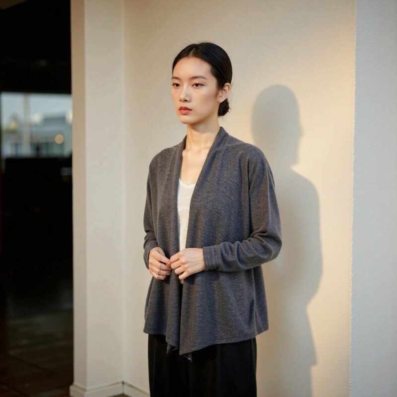 Ai Reversible Design Fine-Spun 100% Wool Cardigan for Women, Spring Thin Style, Casual and Lazy Outerwear Knit Jacket